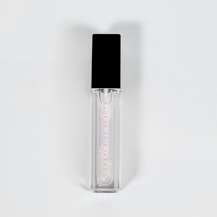 Golden Glow clear lip gloss with gold shimmer – vegan, cruelty-free, non-sticky formula